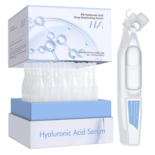 5% Hyaluronic Acid Deep Moisturising Serum, Facial Anti-Aging, Hyaluronic Acid Tube for Sensitive Skin, Pre-Makeup Hydration, Skin Repair Ultra-Moisturising Serum, 30 Vials