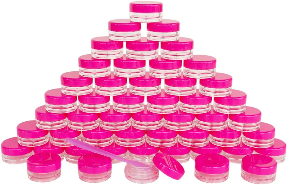 Wopanxye 50pcs 3 Gram Sample Containers with Lids, 3ml Mini Makeup Jars, 3g Empty Plastic Travel Cosmetic Pot Bottle for Eye-shadow, Powder, Salves, Beads, Mascara, Toner, Essence, Lip Scrubs Balms