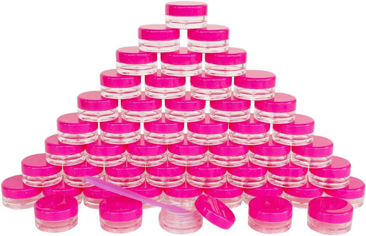 Wopanxye 50pcs 3 Gram Sample Containers with Lids, 3ml Mini Makeup Jars, 3g Empty Plastic Travel Cosmetic Pot Bottle for Eye-shadow, Powder, Salves, Beads, Mascara, Toner, Essence, Lip Scrubs Balms