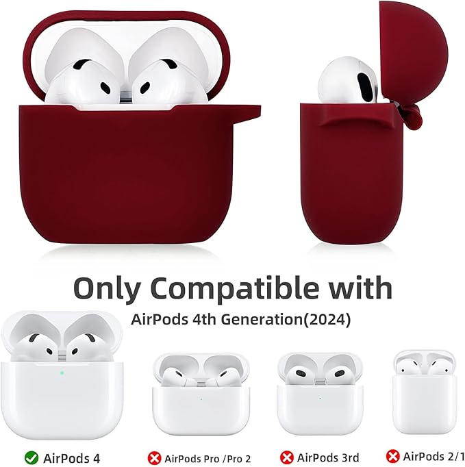 Airpods 4 Cases Silicone Protective Case for Airpod 4 with Bling Keychain for Apple AirPods 4th Generation Wireless Earbuds with Cleaner Kit (Burgundy)