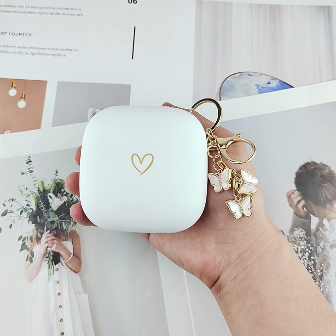 Compatible with Powerbeats Pro, Soft Silicone Case with Gold Heart Pattern for Powerbeats Pro Case with Cute Butterfly Keychain for Girls Women (White)