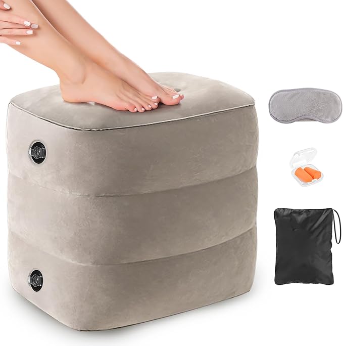 YSJILIDE Inflatable Travel Foot Rest Pillow, Travel foorest Pillow for Kids/Adults, Adjustable 3 Layers Height Leg Rest Pillow, Great for Living Room, Train, car (1 Pack)