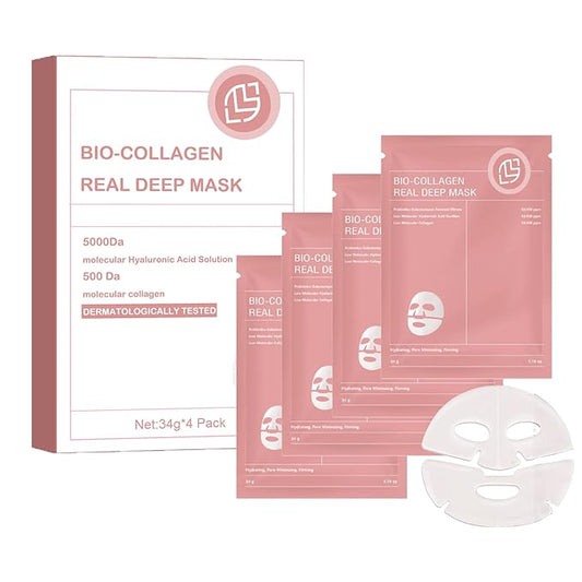 Bio-Collagen Overnight Mask, 4 Pack Facial Collagen Lifting Hydrogel Masks, Pore Minimizing, Reduce Wrinkles, Overnight Hydrating,Enhanced Skin Elasticity, Korean Skincare Masks Get Glass Skin
