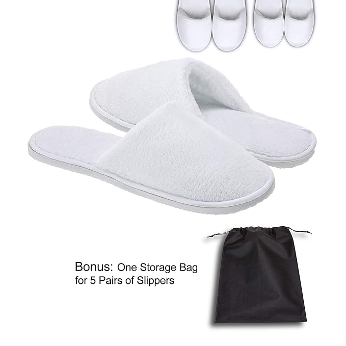 AhfuLife Spa Slippers - 5 Pairs of Disposable, Non-slip Guest Slippers for Hotel, Wedding, Travel & Bedroom
