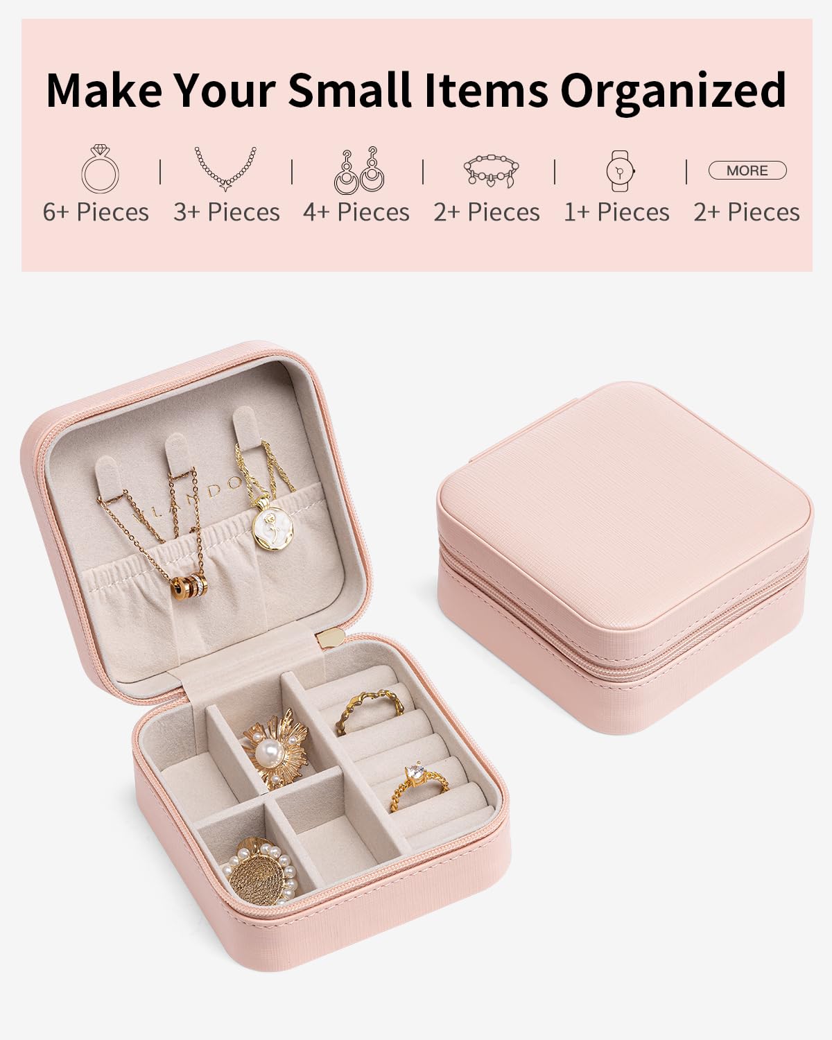 Vlando Travel Jewelry Case - Teacher Appreciation Gifts - Small Jewelry Travel Organizer Box Travel Essentials Christmas Gift for Women Girl - Pink