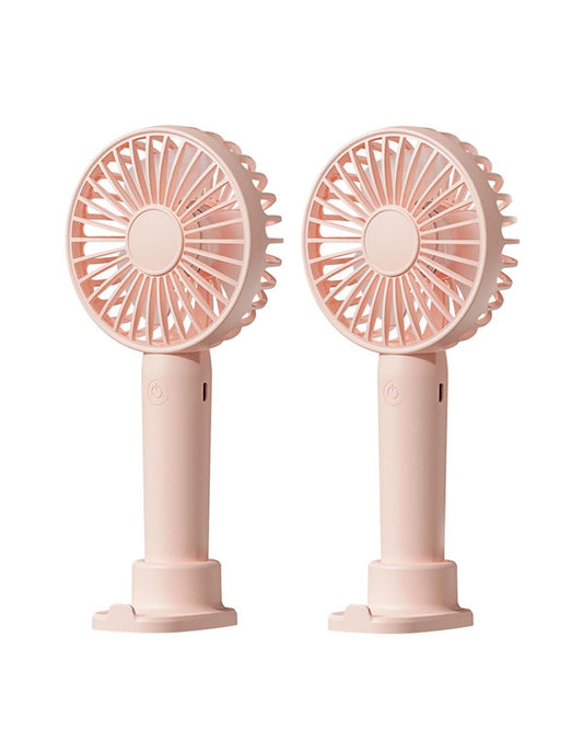 Linlinwill Portable Handheld Fan 2 Pack, USB Rechargeable Mini Fan, Ultra Quiet, 3 Speeds with Phone Holder Base, All Day Battery for Outdoor Indoor (Pink)