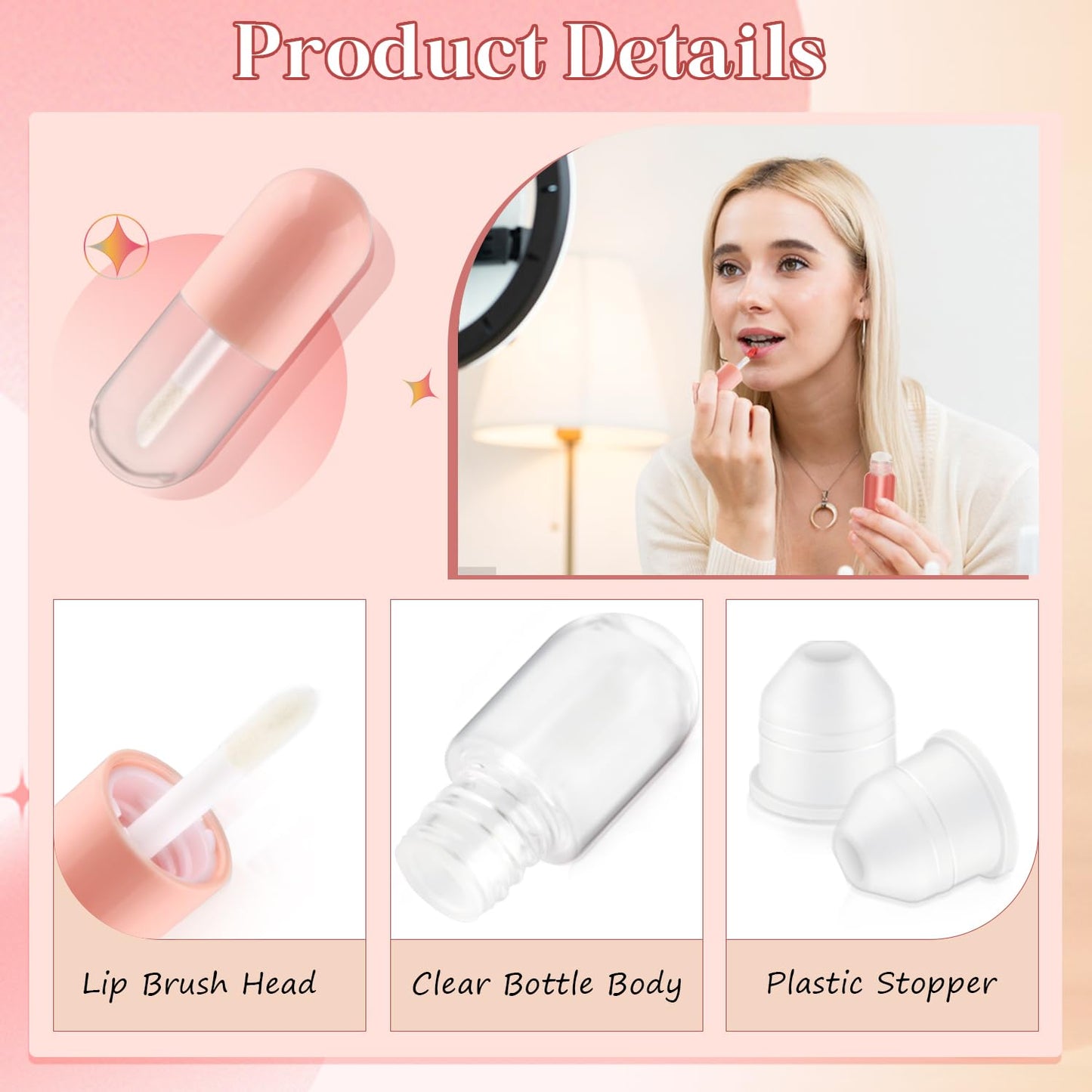 30 Pcs 5ml Lip Gloss Tubes Refillable Round Plastic Tube Vials Mini Lip Balm Bottle Container for Women Girls DIY Cosmetic Travel - Pink