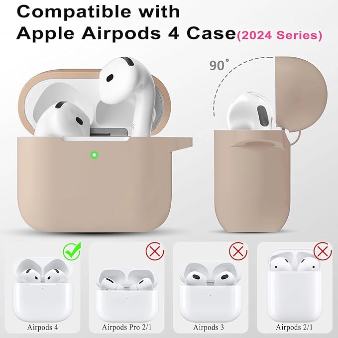 Case Cover for Apple Airpods 4 - VOTILE Airpods 4 Cases 2024 Cover Women Silicone iPods 4 Earbuds Wireless Accessorie Charging Cases Girl Bling Keychain for Airpod iPods 4th Generation - Milk Tea