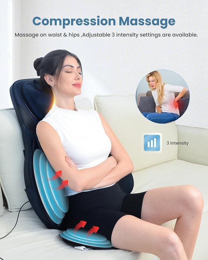 COMFIER Shiatsu Back Massager with Heat,Massage Chair Pad with Tapping,Kneading Massage Seat Cushion with Compression,Adjustable Height Chair Massager for Office Chairs,Gift for Mom,Dad