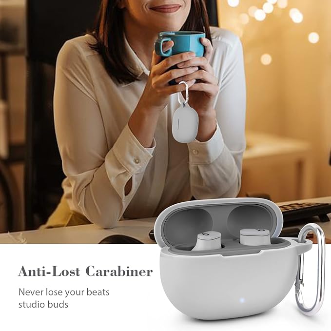 AIRSPO Silicone Case Compatible with Beats Studio Buds Case 2021 Soft Protective Cover for Beats Wireless Earbuds with Keychain (Moon Gray)