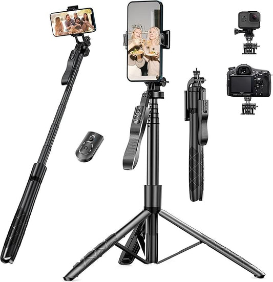 60" Phone Tripod & Selfie Stick - Tripod for iPhone with Remote, Extendable Cell Phone Stand Holder for Video Recording Vlog, Travel Tripode Compatible with iPhone Android Camera