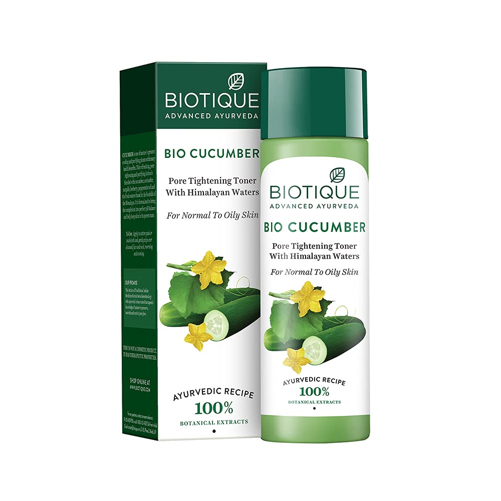 Biotique Bio Cucumber Pore Tightening Toner with Himalayan Waters for Normal to Oily Skin -120 ML/ 4.06Fl.Oz. I Help from Harmful Effects of Sun I Berberis aristata, Cucumis sativus