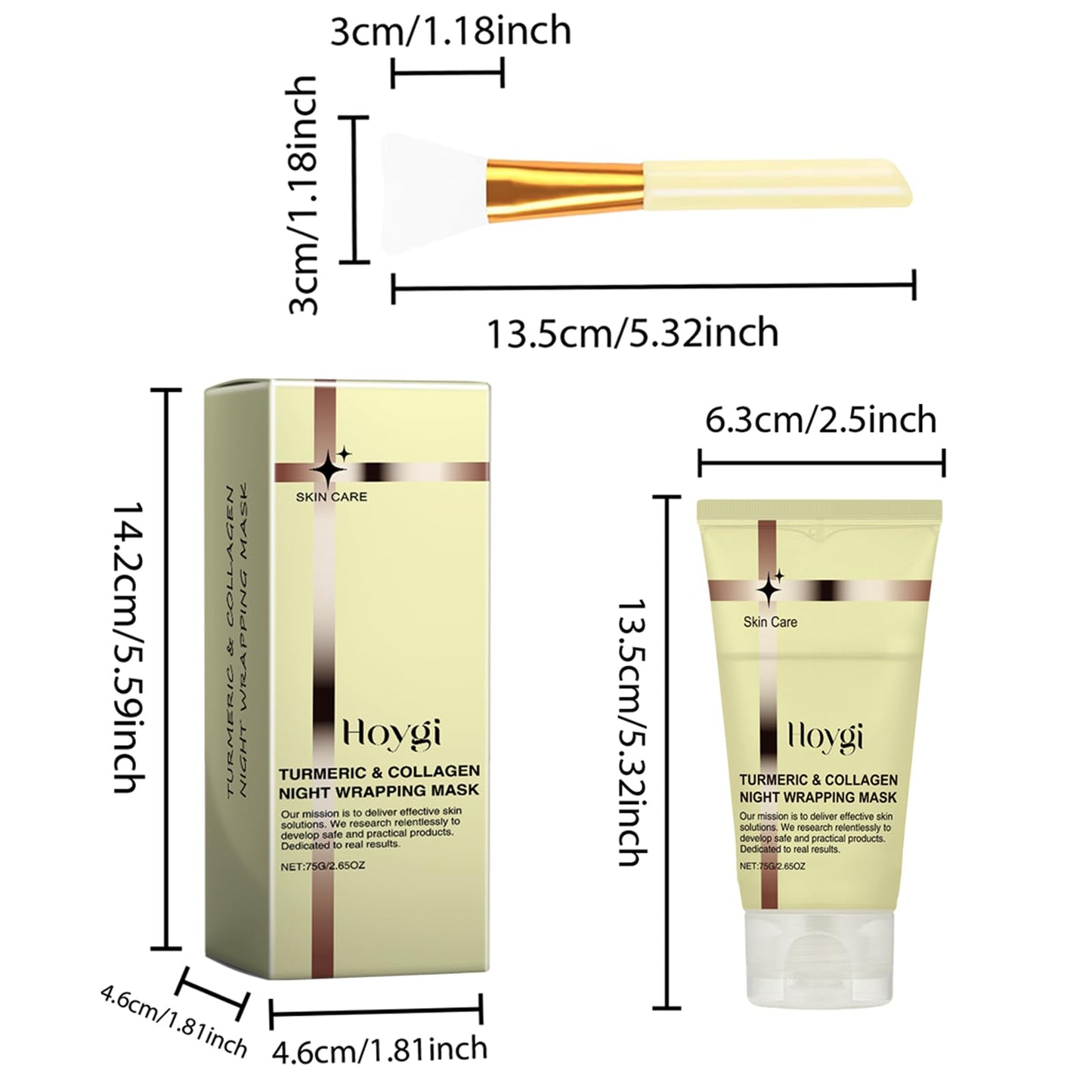 HOYGI Turmeric Collagen Face Mask, Overnight Wrapping Face Mask Peel Off Facial Mask for Elasticity and Hydration, Reduce Sagging and Dullness for All Skin Type, 2.65 Fl Oz