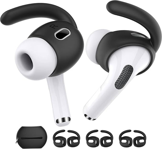 AhaStyle 3 Pairs AirPods Pro 2nd Generation Ear Hooks【Added Storage Pouch】 Anti-Slip Ear Covers Silicone Accessories Compatible with Apple AirPods Pro 2nd Generation (3 Large, Black)