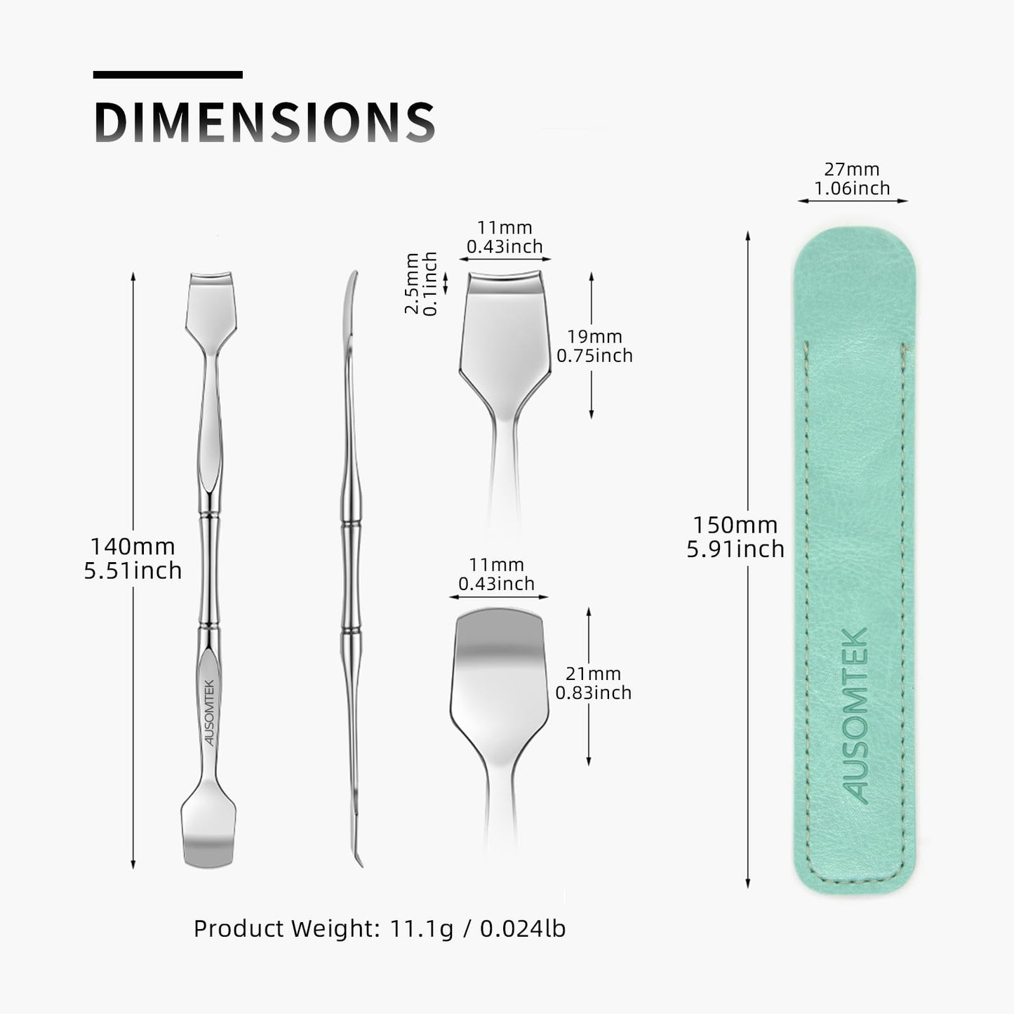 AUSOMTEK Blackhead Remover Tool, Pore Cleaner & Comedone Extractor Face Spatula, Professional Stainless Steel Whitehead & Pimple Extractor Tool for Facial Skin Care with Cyan PU Case