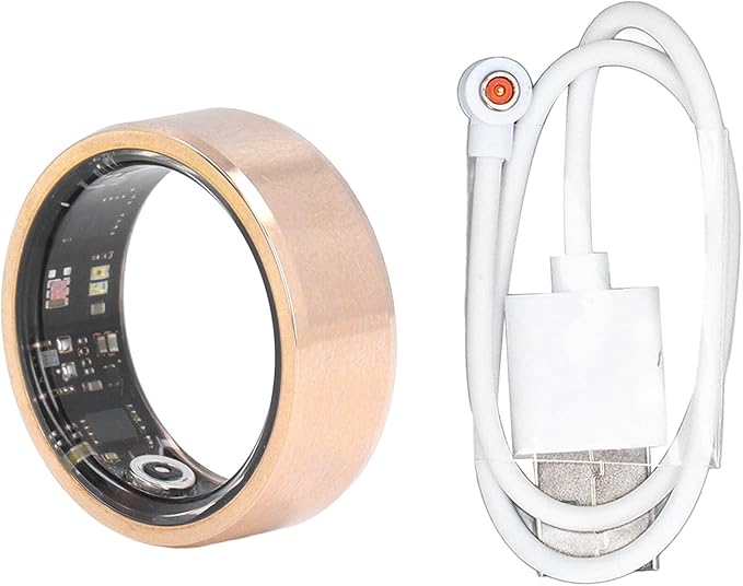 ASHATA Bluetooth Smart Ring Fitness, Health Ring to Monitor Fitness Pedometer Sleep Data, APP Control, Smart Ring for Men Women, Gold (8)