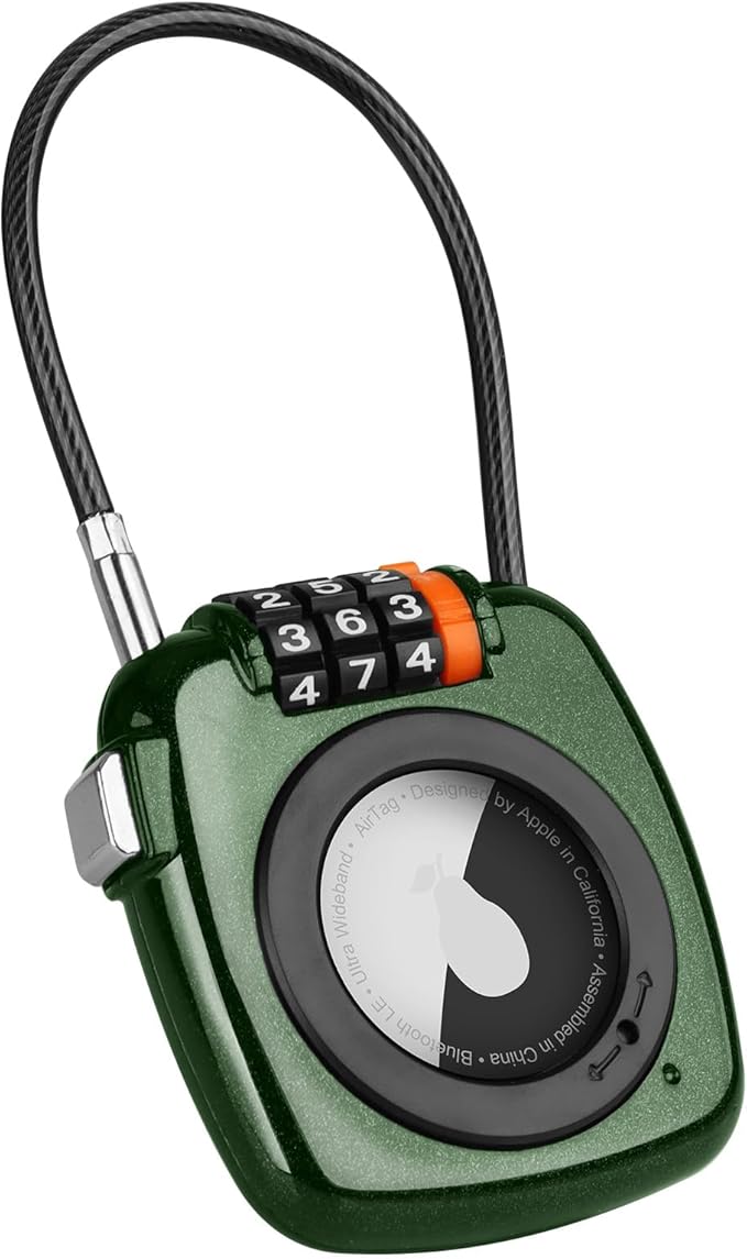 Compatible with Apple AirTag Secure Lock with Wire Cable, 3-Digit Combination Luggage Locks, Alloy Body Ultra Durable Anti-Lost Protective Case for Luggage, Bags, Suitcase, and Backpacks (GREEN)