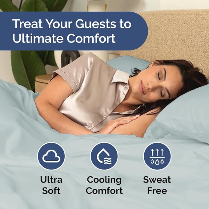 Bulk Case Pack of 16 Sheet Sets - (16) Complete Full Size Sheet Sets with Deep Pockets - Wholesale Bulk Bedding for Hotels, Spas & Airbnbs - Breathable, Cooling, Soft & Wrinkle Free - (Full, Ice Blue)