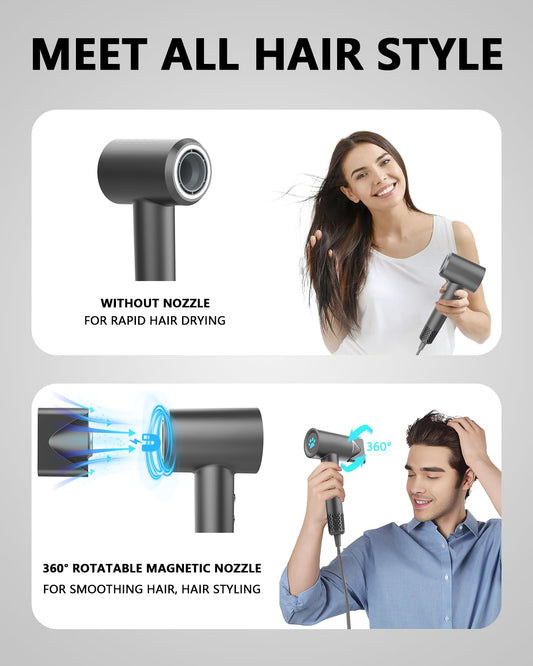 MORECOO Hair Dryer, High-Speed Travel Blow Dryer for Fast Drying, Professional 200 Millions Ionic Hair Dryers for Women with 4 Temp & 2 Speed Mode, Low Noise Compact Hair Dryer for Men with ALCI Plug