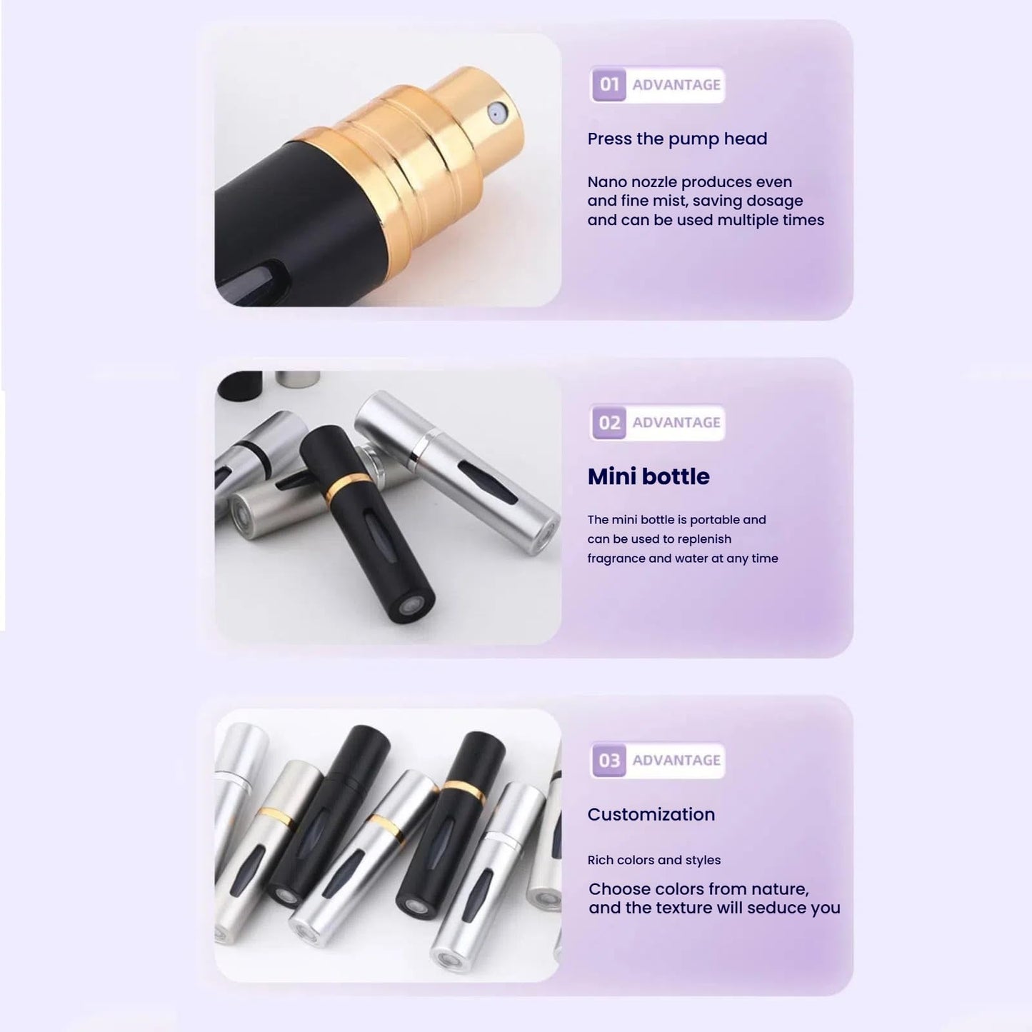 3PCS Refillable Perfume Atomizer Bottles, Portable Mini Separate Perfume Bottle, Refillable Cosmetic Spray Bottles, Travel and Outings Spray Boxes Dispensers 6ml/0.2oz