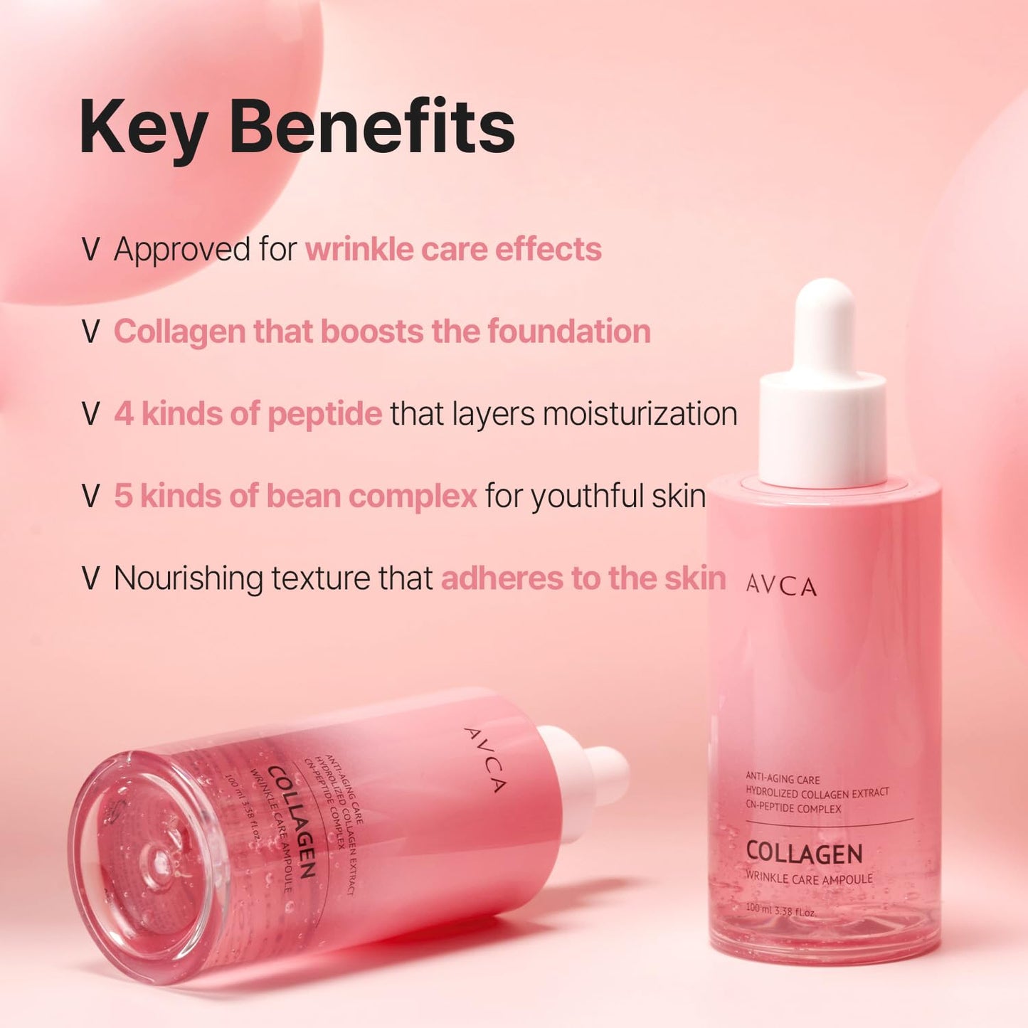 AVCA Wrinkle Care Collagen Serum 3.38oz (100ml) - Korean Skin care, Anti Aging, Collagen Serum, Wrinkle Care