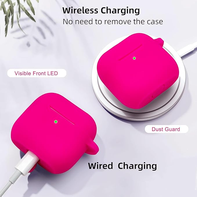 Airpods 4 Cases Silicone Protective Case for Airpod 4 with Bling Keychain for Apple AirPods 4th Generation Wireless Earbuds with Cleaner Kit (Hot Pink)