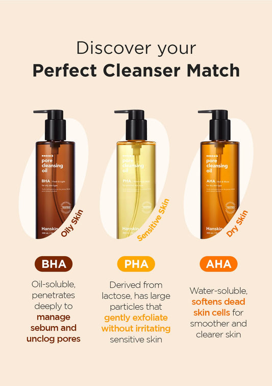 Hanskin BHA Pore Cleansing Oil, Sample Trial Size, Travel Size Mini Makeup Remover Set, Gentle Blackhead Cleanser for Combination and Oily Skin [30 ml/Pack of 3]