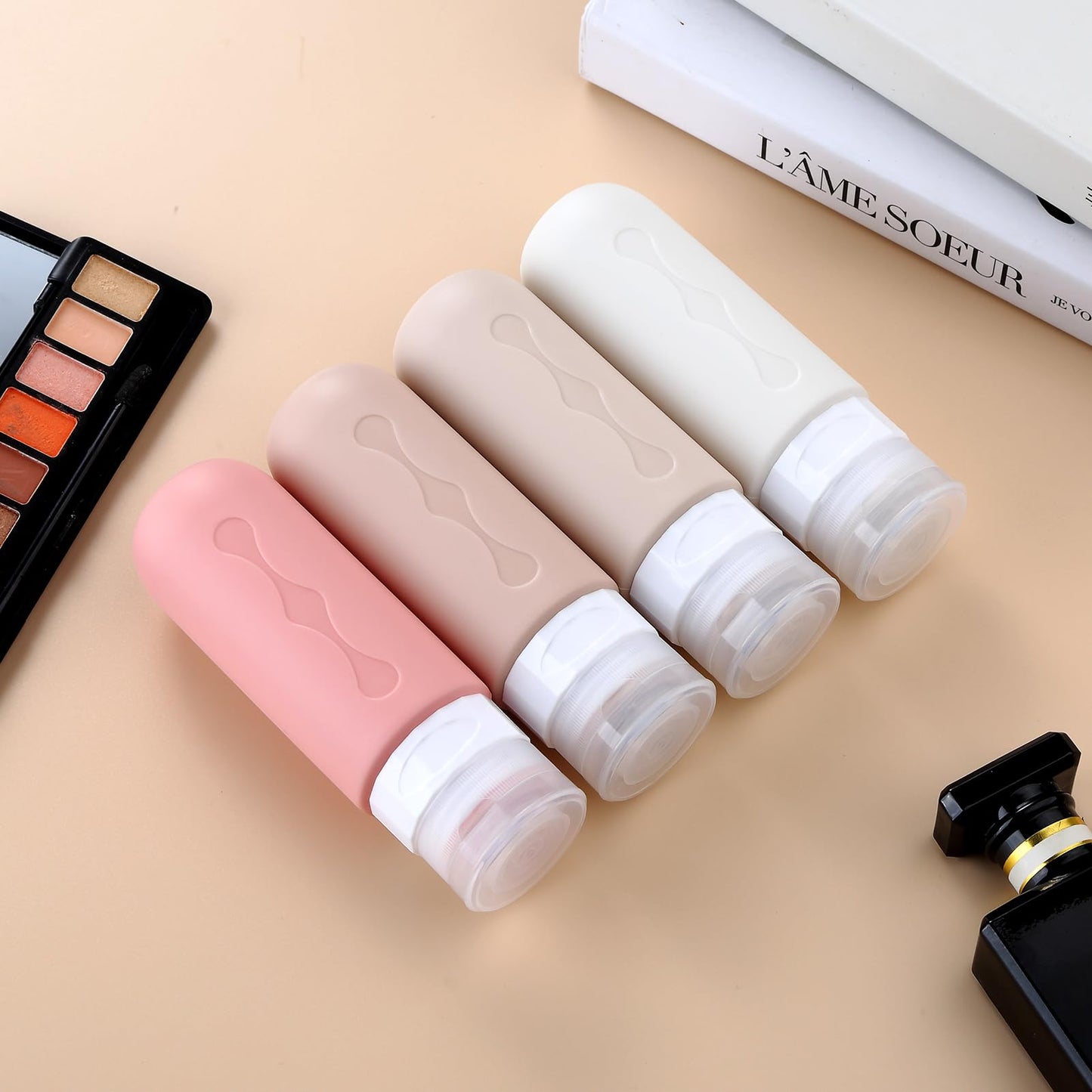 Gemice Travel Bottles for Toiletries, Tsa Approved Travel 3oz Size Containers with Clear Bag, BPA Free Leak Proof Travel Tubs Refillable Liquid Travel Accessories for Cometic Shampoo Lotion (4 Pack)