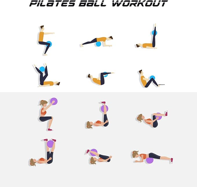 Cikyner Soft Pilates Ball, Small Exercise Ball 9 Inch Mini Gym Ball with Inflatable Straw, Suitable for Pilates, Yoga, Full Body Training, Physical Therapy and Balance improving at Home, Gym & Office