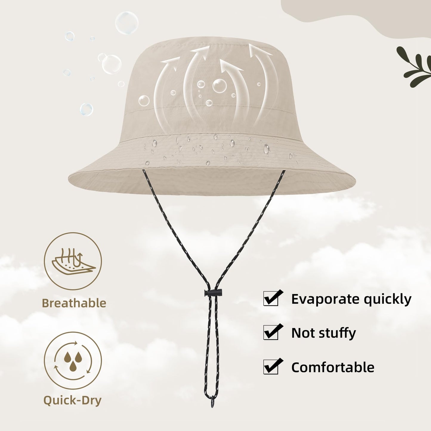 Durio Waterproof Bucket Hats for Woman UPF 50+ Sun Hat UV Protection Packable Rain Hats for Women Lightweight Hiking Hat Beige One Size
