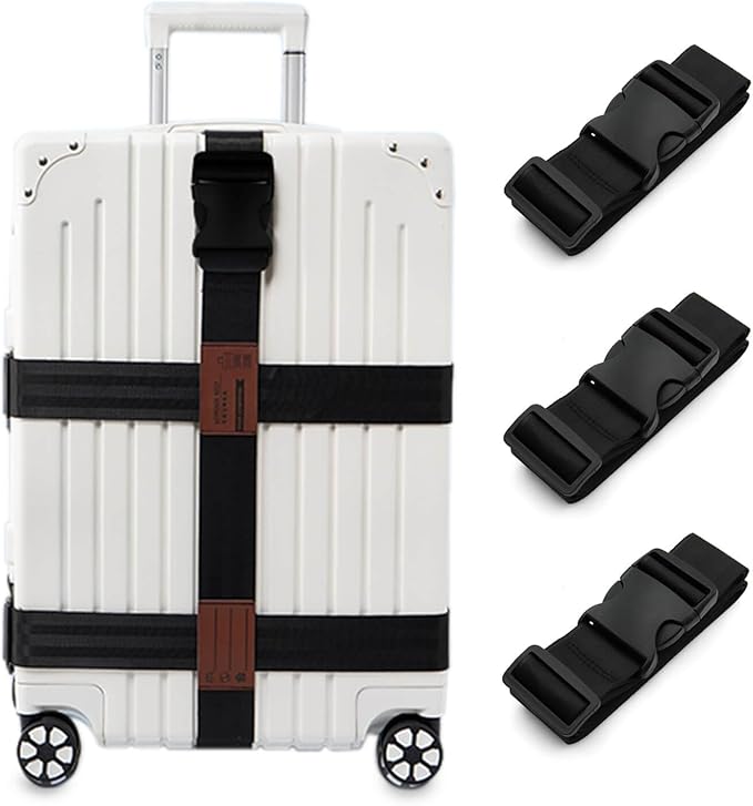 3-in-1 Luggage Straps Luggage Belt Strap, Luggage Straps for Suitcases TSA Approved, Bag Straps for Luggage,Suitcase Belt Strap. Wraps and Buckle Straps (Black 3-1)