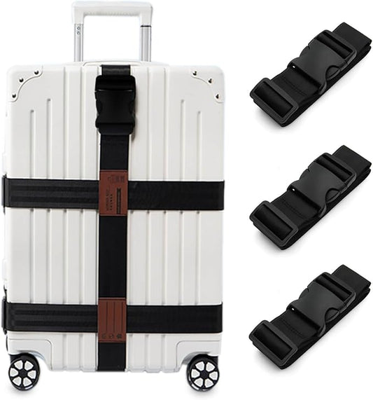 3-in-1 Luggage Straps Luggage Belt Strap, Luggage Straps for Suitcases TSA Approved, Bag Straps for Luggage,Suitcase Belt Strap. Wraps and Buckle Straps (Black 3-1)