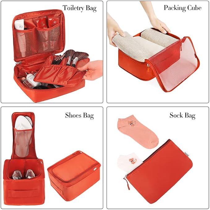 BAGAIL 8 Set Packing Cubes Luggage Packing Organizers for Travel Accessories-Orange