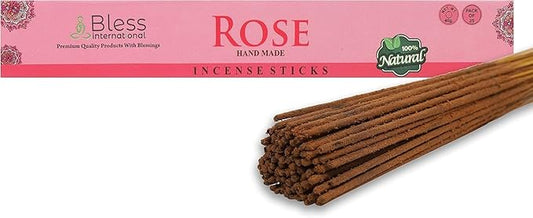 Bless-Rose 100%-Natural-Handmade-Hand-Dipped Organic-Chemicals-Charcoal-Free Purification-Relaxation-Positivity-Yoga-Meditation Best-Woods-Scent (25 Sticks (1.4 OZ))