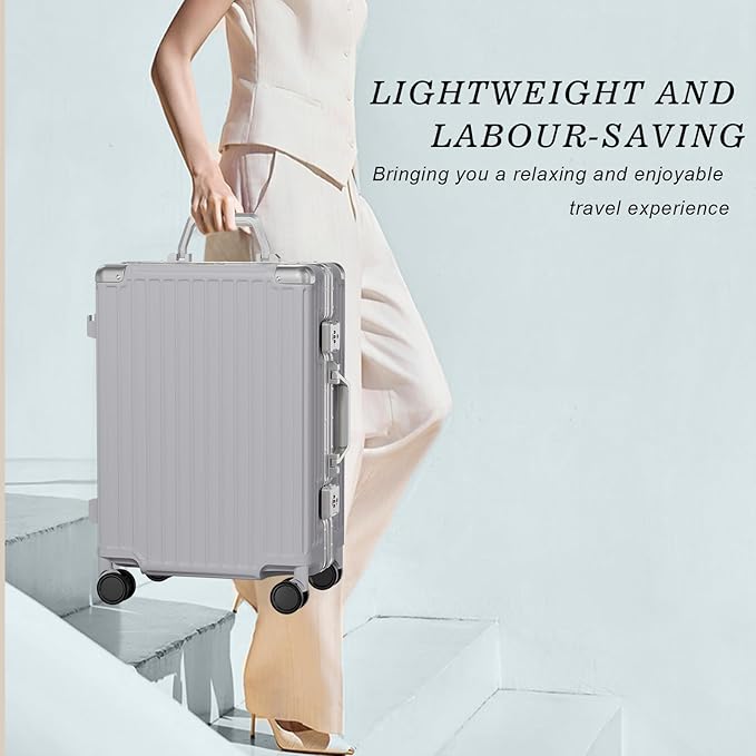 AnyZip Luggage PC+ABS Aluminum Frame Zipperless Checked Luggage Hard Shell Suitcase with TSA Lock Double Spinner Wheels 24 Inch Silver