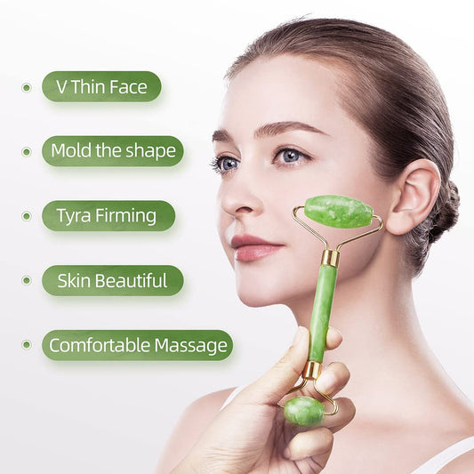3-in-1 Natural Jade Roller and Gua Sha Set for Face and Eye Ice Roller Facial Cooling Massage Roller