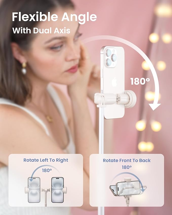 KraftGeek Automatic Tripod for iPhone, 66" Pink Phone Selfie Stick Tripod Stand for Recording, Travel, Content Creation - Ombré Peach