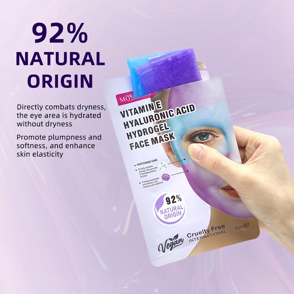 Vitamin E Hyaluronic Acid Hydrogel Face Masks - Premium Face Mask Skin Care,Sheet Mask Moisturizing, Nutrient-Rich Sheet Masks for Face Promoting Elasticity & Firmness