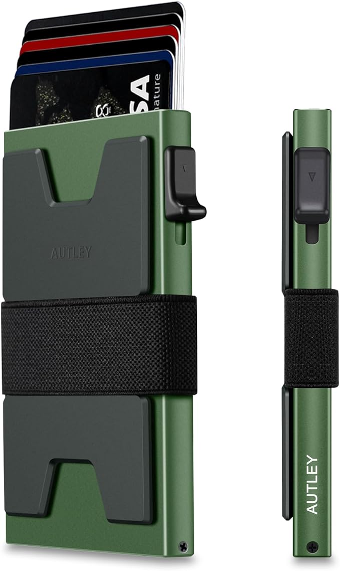 AUTLEY Slim Wallet For Men, Minimalist Mens Wallet Pop Up Wallet, Rfid Blocking Credit Card Holder Wallet with Cash Band (Green)