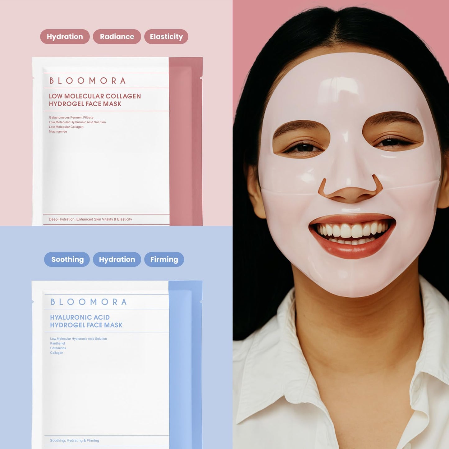 Overnight Collagen Face Mask, Hydrogel & Low Molecular Deep Collagen Mask, Glass Skin Face Mask, Collagen Mask Overnight + Firming & Elasticity, Hydrating Face Masks 34g*4ea, Face Masks Skincare Pack