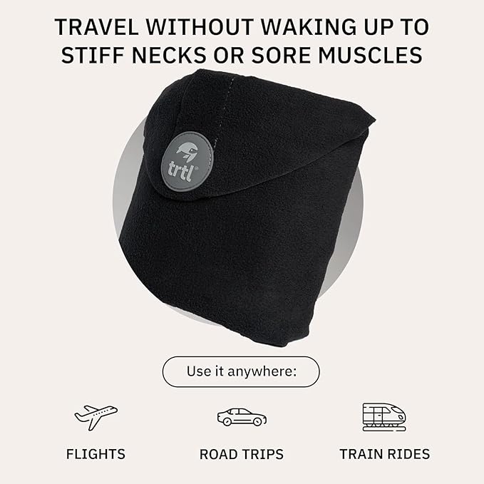 trtl Pillow - Scientifically Proven, Super Soft Neck Support Travel Pillow - Lightweight and Machine Washable - Ergonomic Design for Traveling on Airplanes, Cars, and Trains - Black
