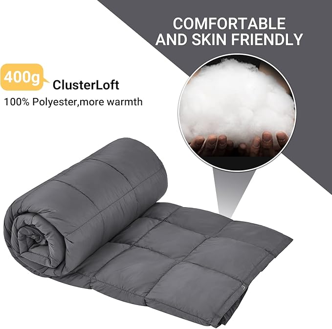 KingCamp Ultralight Camping Blanket, Packable Down Alternative Puffy Wearable Blankets Weatherproof Warm Package Quilt with Snap Buttons for Outdoor Hiking Travel Picnic Stadium (69" x 53", CHARCOAL)
