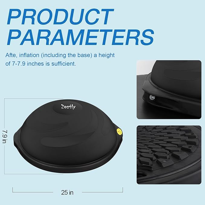 25in Half Balance Ball - 1500lb Heavy Duty Wobble Board Trainer for Core Strength & Stability, Non-Slip Yoga Ball with Resistance Bands & Pump - Home Gym Equipment for Balance Training, Yoga & Physical Therapy