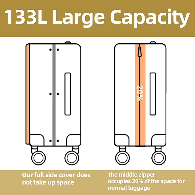 29 Inch Luggage with Expansion & Side Opening Design, 50 * 31(35)*76cm, 117L~133L Ligthweight ABS+PC Hardshell Checked Suitcase, Yellow
