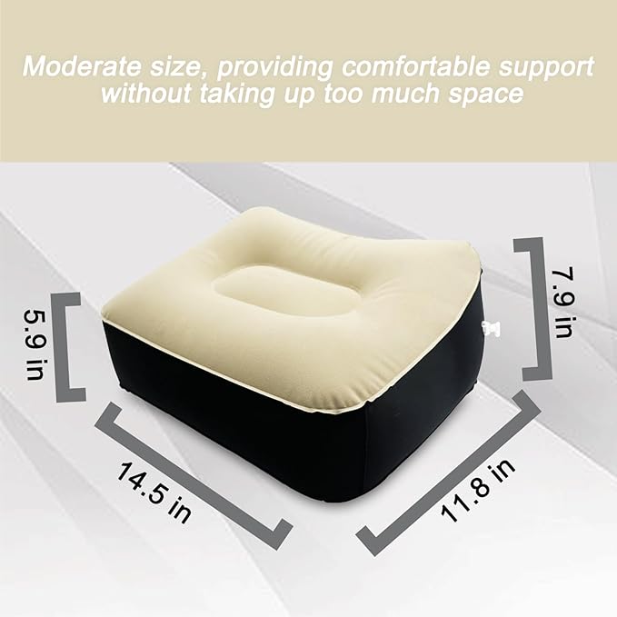 Inflatable Foot Rest, Carseat Inflatable Foot Rest Pillow, Airplanes Inflatable Foot Rest Cars, Travel Footrest Pillow for Home Office,Trains (Light tan with Black, 14.5" L×11.8" W×7.9”H)