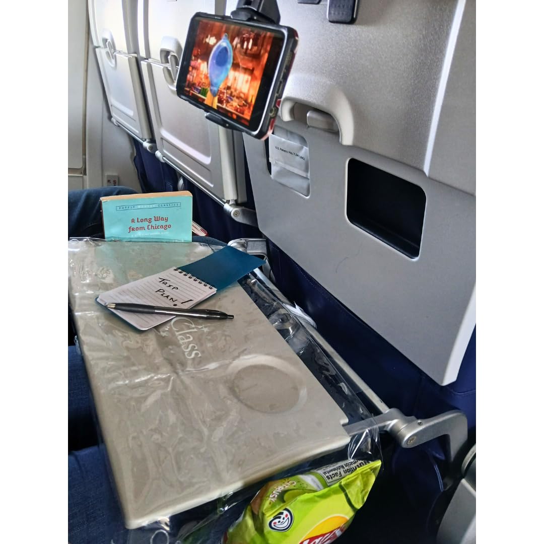 1st Class Kid Universal Airplane Travel Phone Holder with 360° Rotation | Plane Tray Table Cover with Side Pockets | Clip-On Carry Bag | in-Flight Travel Essentials | 3-Piece Travel Accessory Set
