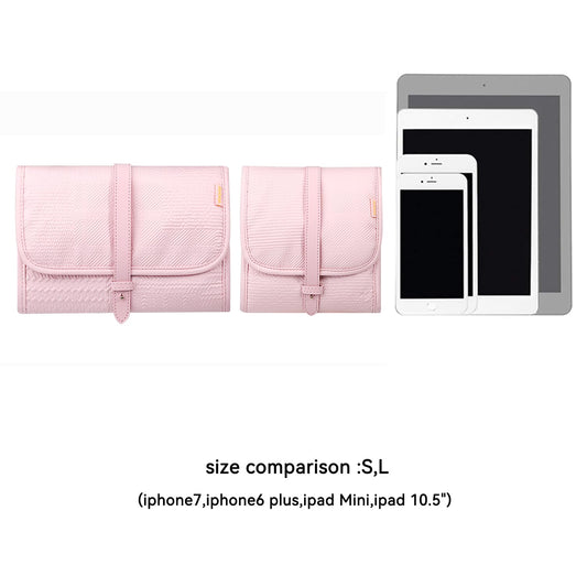 Voova Travel Jewelry Holder Organizer Case, Small Jewelry Storage Bag for Women Girls, Foldable Traveling Jewellery Pouch Roll for Necklaces Rings Earrings Bracelets, Mini, Light Pink