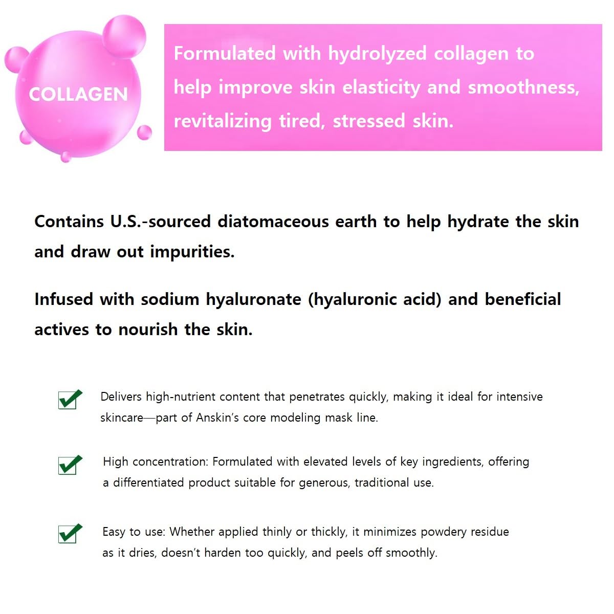 jNE Anskin Original Modeling Mask Powder Pack | Korean Skincare Face Pack for Calming Irritated Skin, Deep Hydration & Pore-Cleansing Care | (35.27oz / 1kg, Collagen)