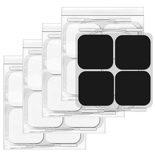 32-Pack TENS Unit Pads (2"x2"), Reusable Self-Adhesive Electrodes Pads with 0.2mm Connector, Latex-Free, Hypoallergenic & Compatible with TENS/EMS