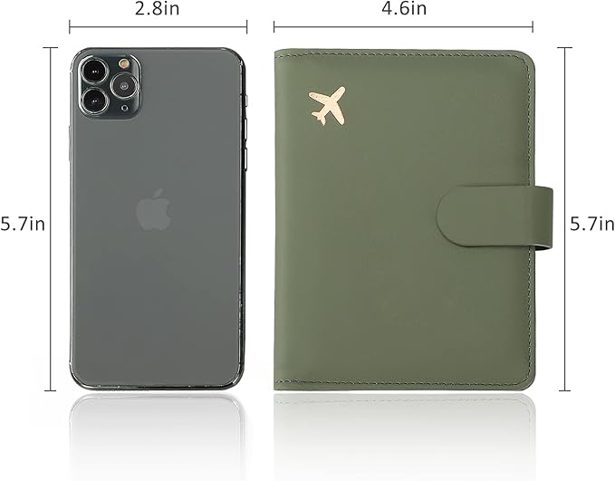 Cnycmy Passport-Wallet-Holder and Vaccine Card Slot, Rfid, Waterproof, PU Leather Travel Passport Case for Women/Men (Moss green)